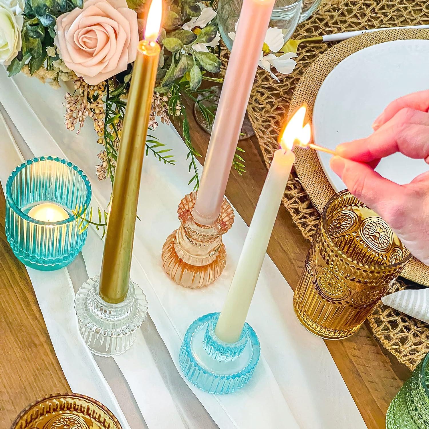 imageKate Aspen Rose Gold Taper Candle Holders for Candlesticks Set of 4 Ribbed Glass Candlestick Holders Votive Candle Holder Decor Accents Pink Room Styling Wedding ampamp Home Centerpieces Table DecorClear