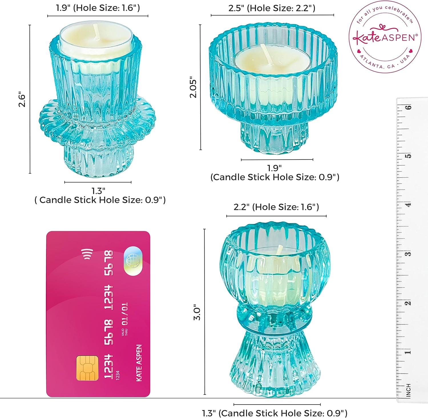 imageKate Aspen Rose Gold Taper Candle Holders for Candlesticks Set of 4 Ribbed Glass Candlestick Holders Votive Candle Holder Decor Accents Pink Room Styling Wedding ampamp Home Centerpieces Table DecorBlue