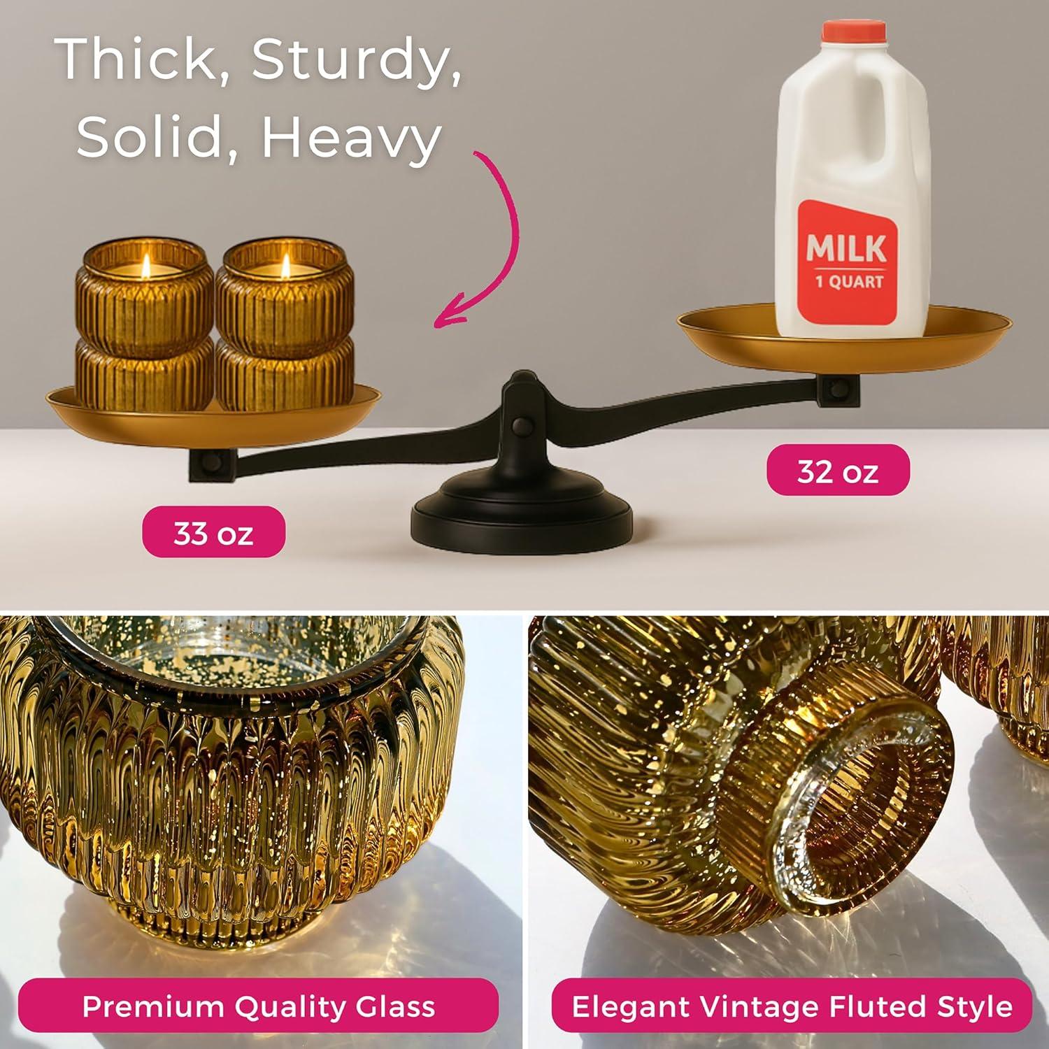 imageKate Aspen Rose Gold Taper Candle Holders for Candlesticks Set of 4 Ribbed Glass Candlestick Holders Votive Candle Holder Decor Accents Pink Room Styling Wedding ampamp Home Centerpieces Table DecorGold