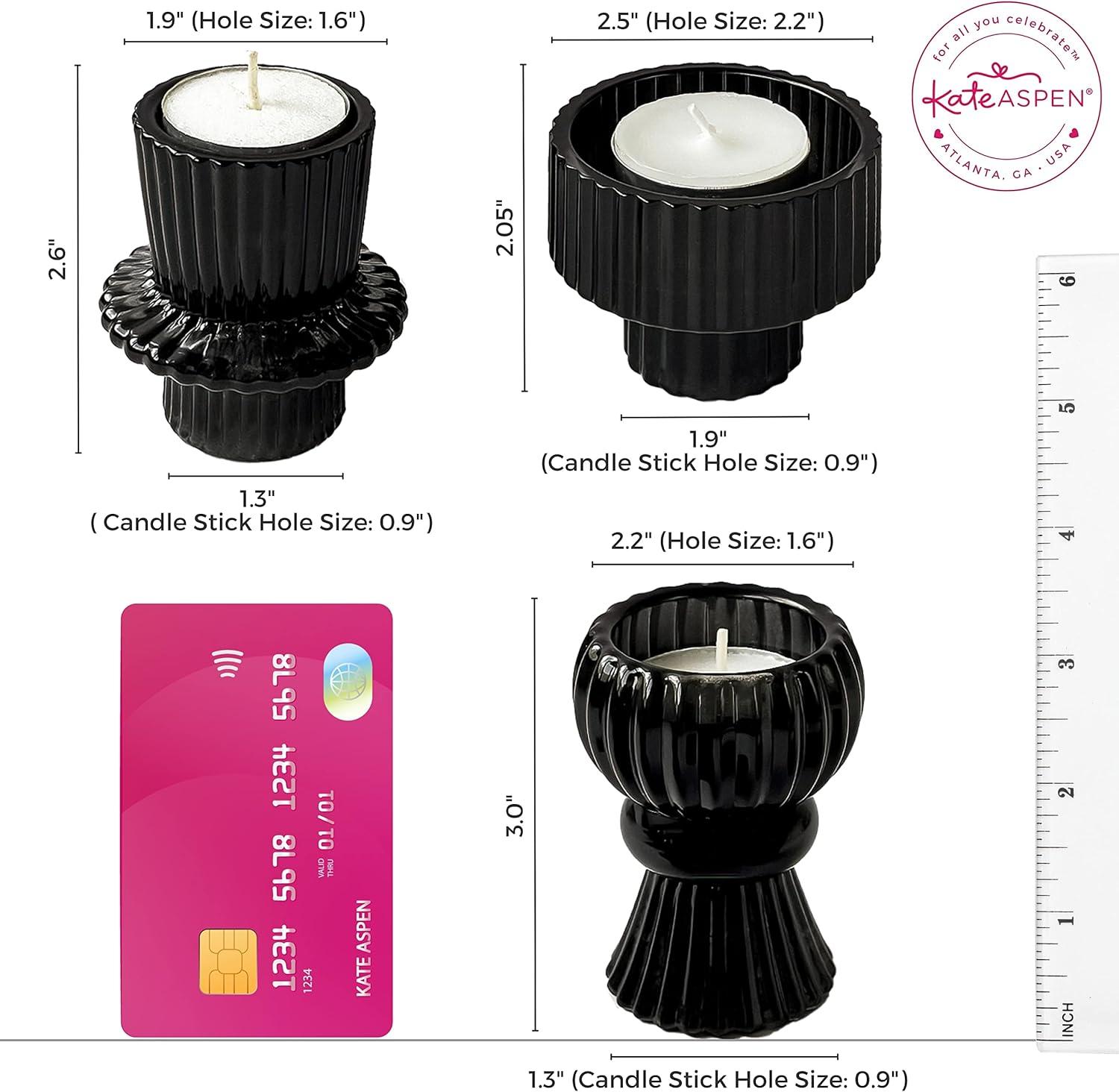 imageKate Aspen Rose Gold Taper Candle Holders for Candlesticks Set of 4 Ribbed Glass Candlestick Holders Votive Candle Holder Decor Accents Pink Room Styling Wedding ampamp Home Centerpieces Table DecorBlack