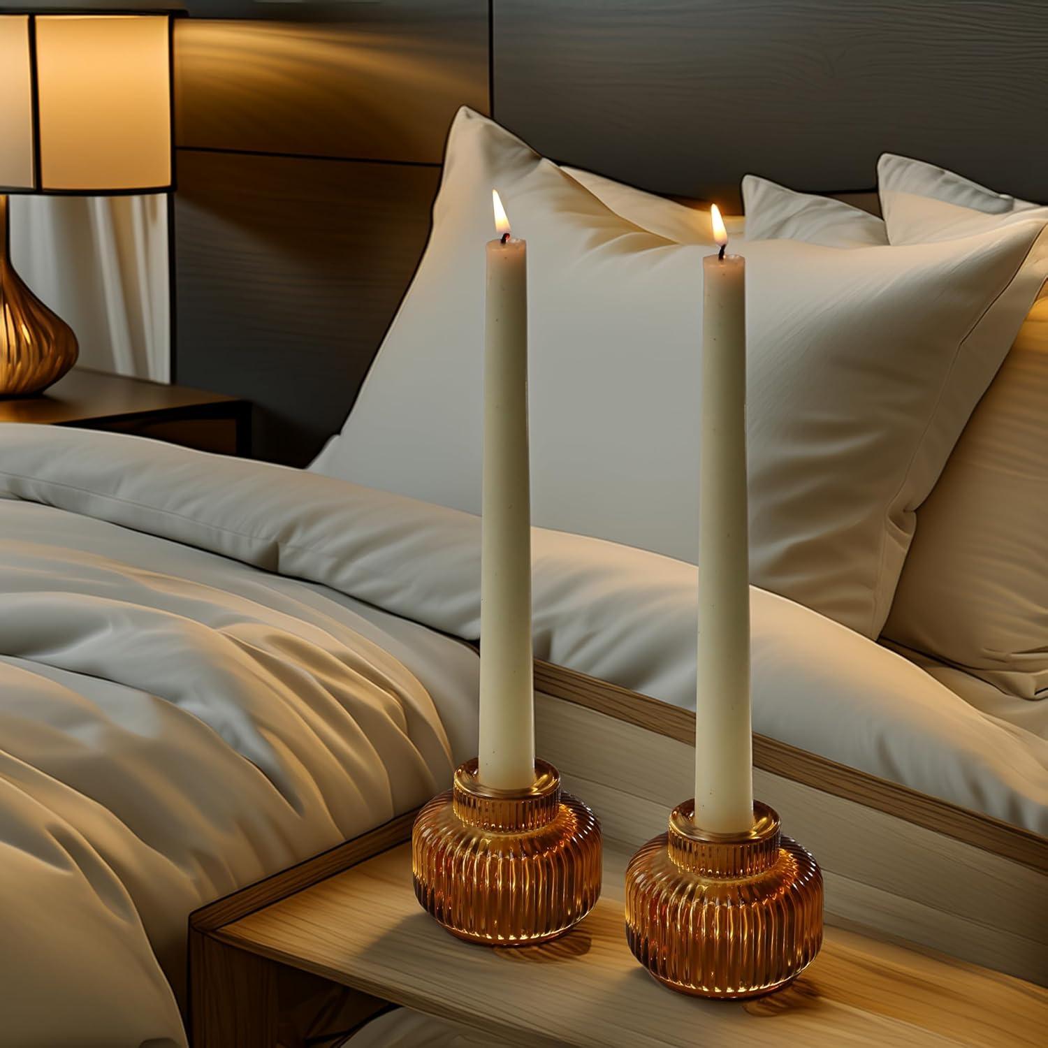 imageKate Aspen Rose Gold Taper Candle Holders for Candlesticks Set of 4 Ribbed Glass Candlestick Holders Votive Candle Holder Decor Accents Pink Room Styling Wedding ampamp Home Centerpieces Table DecorAmber