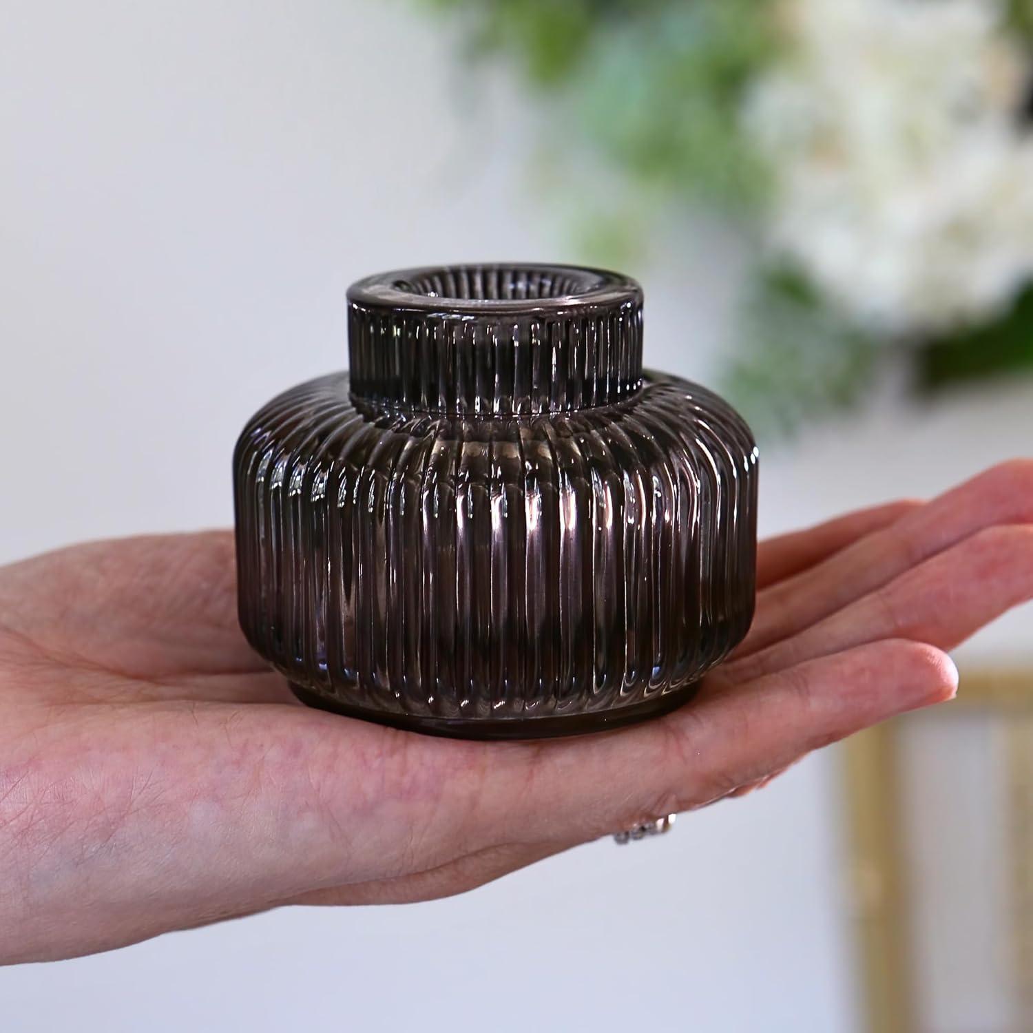 imageKate Aspen Rose Gold Taper Candle Holders for Candlesticks Set of 4 Ribbed Glass Candlestick Holders Votive Candle Holder Decor Accents Pink Room Styling Wedding ampamp Home Centerpieces Table DecorSmoke Grey