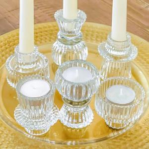 Kate Aspen Rose Gold Taper Candle Holders for Candlesticks Set of 4, Ribbed Glass Candlestick Holders, Votive Candle Holder Decor Accents, Pink Room Styling, Wedding & Home Centerpieces, Table Decor(Clear)
