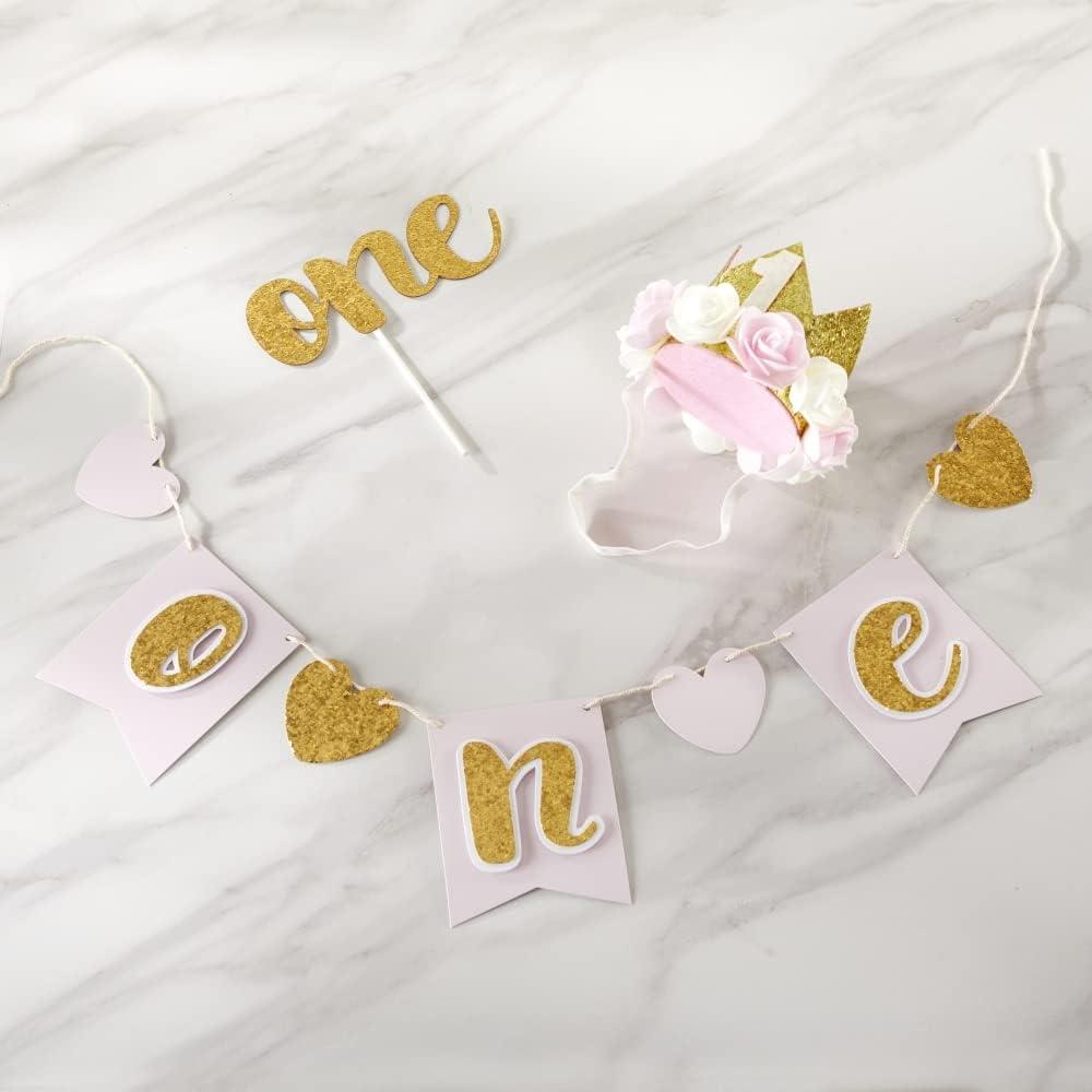 imageKate Aspen Gold Glitter 1st Birthday Decor Kit Baby Birthday Decorations Set Banner00233NA GoldPinkWhite