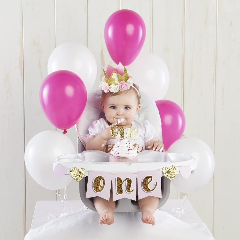 imageKate Aspen Gold Glitter 1st Birthday Decor Kit Baby Birthday Decorations Set Banner00233NA GoldPinkWhite