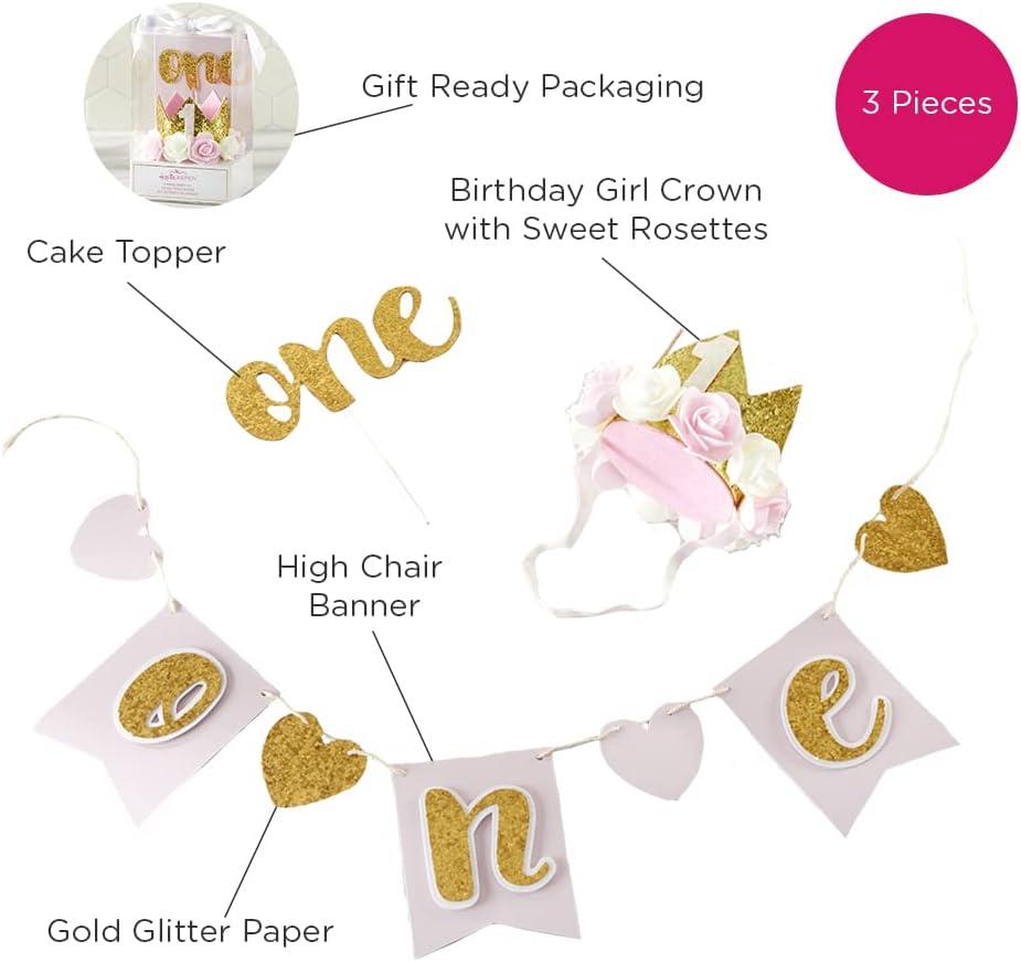 imageKate Aspen Gold Glitter 1st Birthday Decor Kit Baby Birthday Decorations Set Banner00233NA GoldPinkWhite