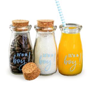 Kate Aspen Printed 3.8 oz. Vintage Milk Bottle Favor Jar – It’s a Girl! (Set of 12) Updated Graphics, It’s A Girl Pink 2 (27196NA-GIRL)(It’s a Boy/Blue Script)