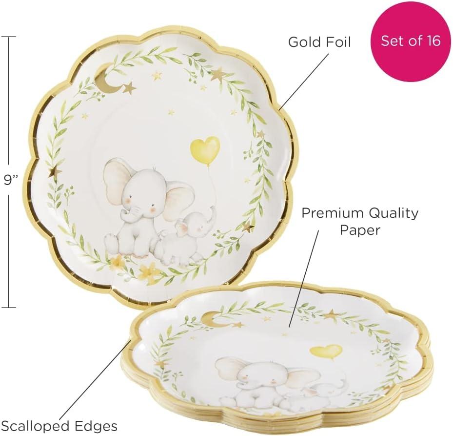 imageKate Aspen Elephant Baby Shower 7 in Premium Decorative Paper Plates 350 GSM weight Set of 16 Party Supplies7 Inch