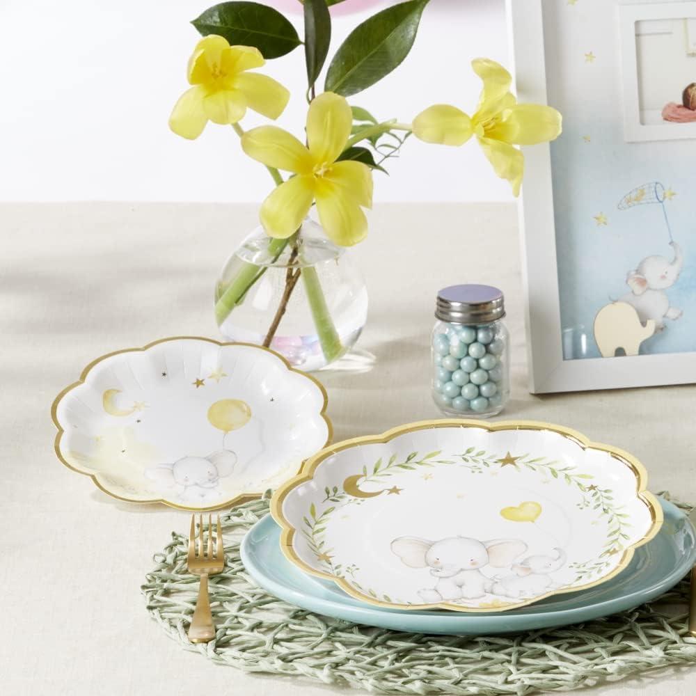 imageKate Aspen Elephant Baby Shower 7 in Premium Decorative Paper Plates 350 GSM weight Set of 16 Party Supplies7 Inch