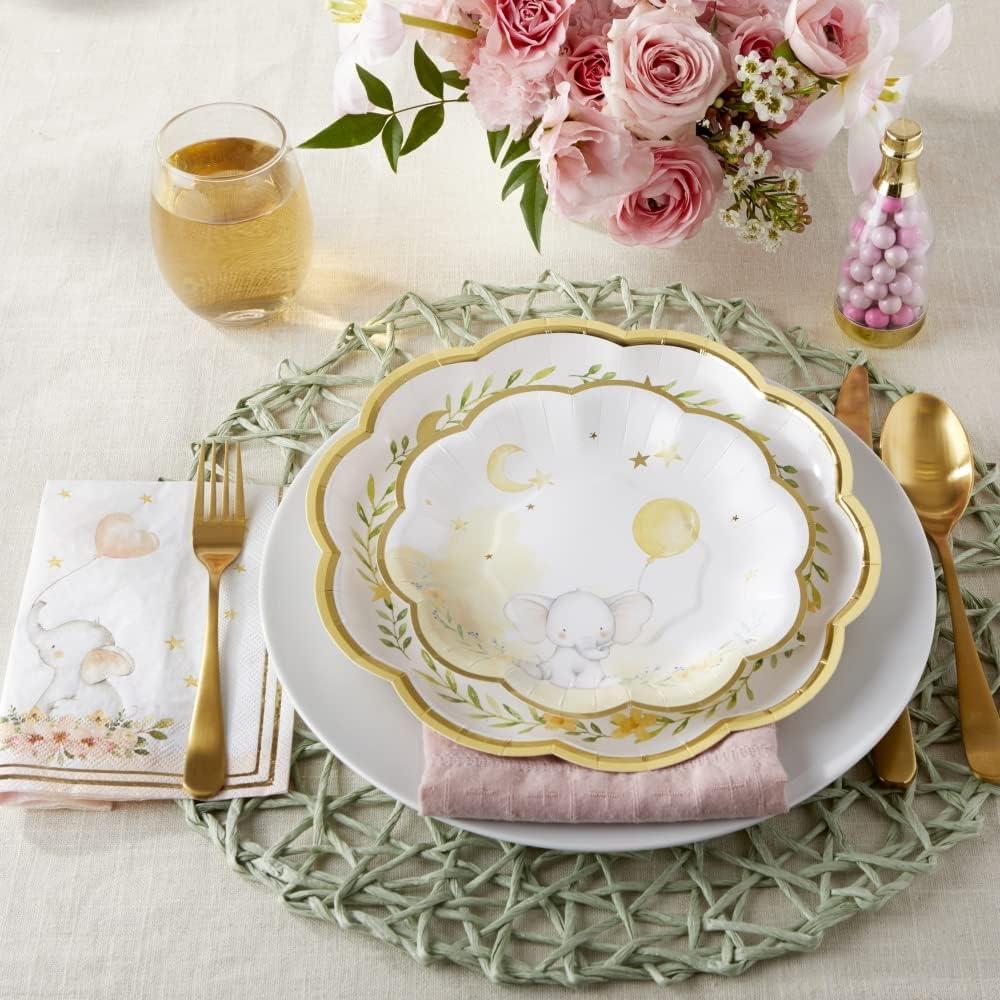 imageKate Aspen Elephant Baby Shower 7 in Premium Decorative Paper Plates 350 GSM weight Set of 16 Party Supplies7 Inch