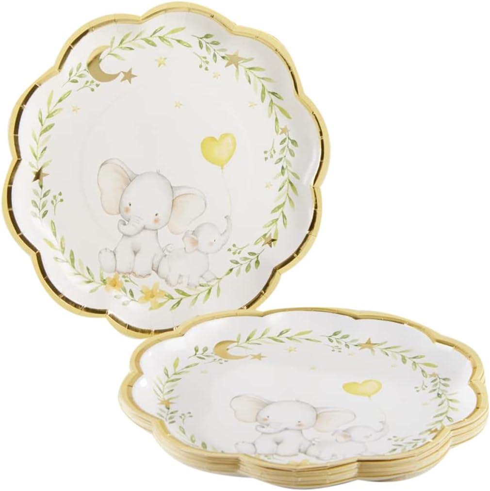 imageKate Aspen Elephant Baby Shower 7 in Premium Decorative Paper Plates 350 GSM weight Set of 16 Party Supplies9 Inch