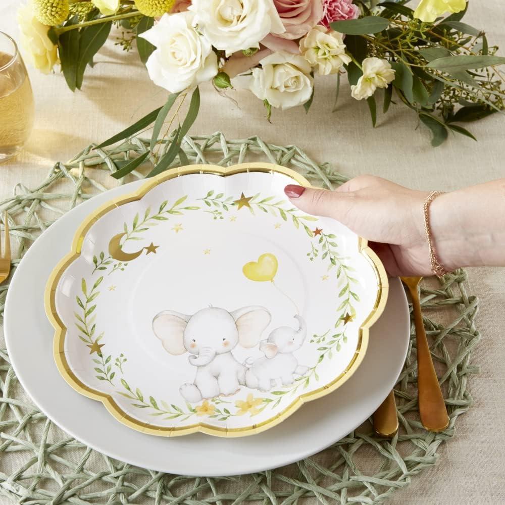 imageKate Aspen Elephant Baby Shower 7 in Premium Decorative Paper Plates 350 GSM weight Set of 16 Party Supplies9 Inch