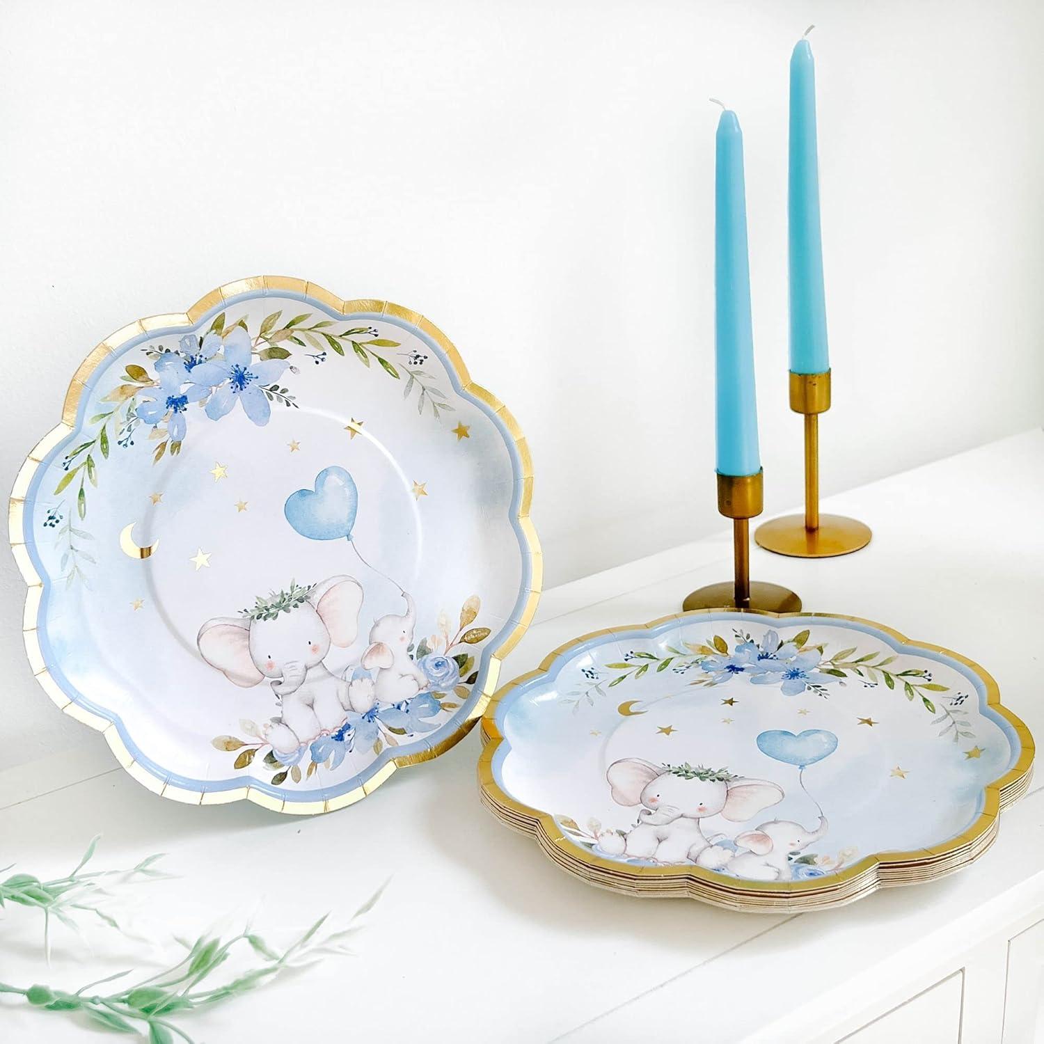 imageKate Aspen Elephant Baby Shower 7 in Premium Decorative Paper Plates 350 GSM weight Set of 16 Party Supplies9 Inch