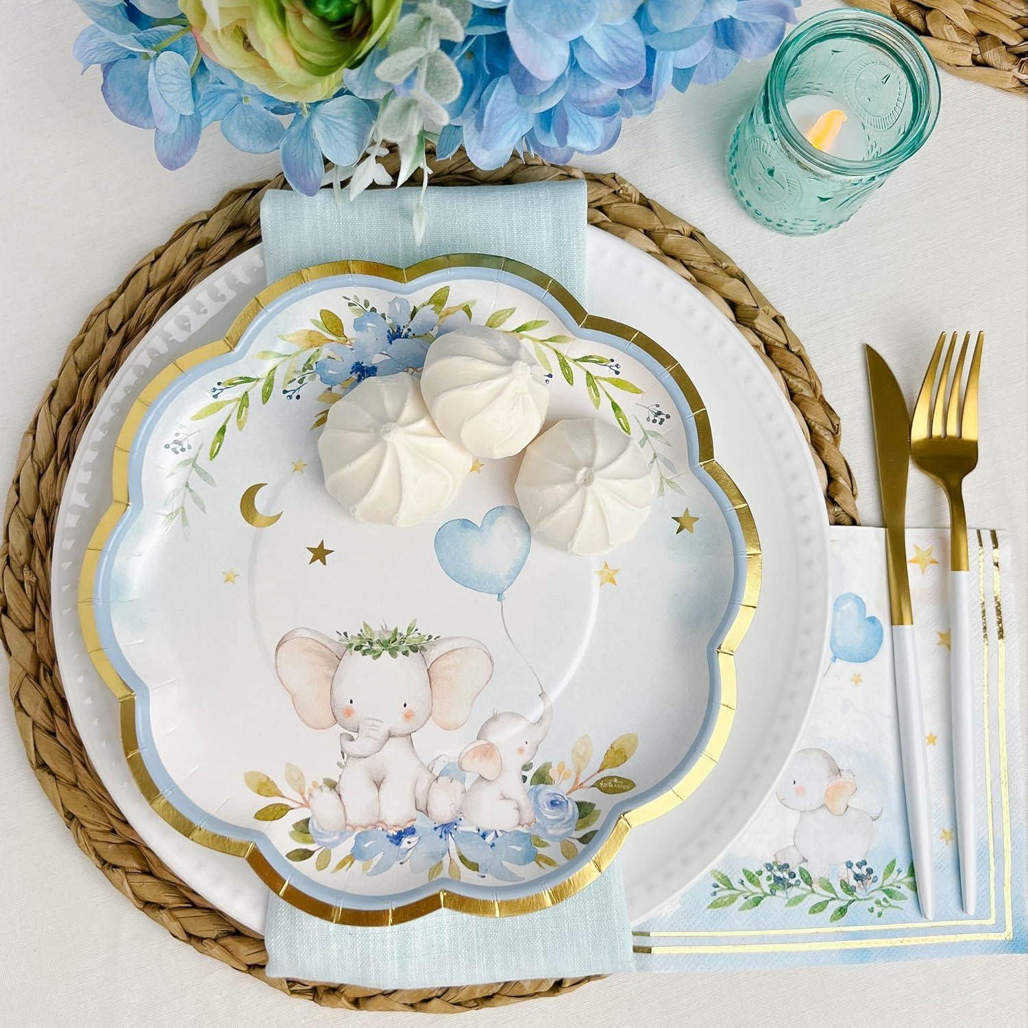 imageKate Aspen Elephant Baby Shower 7 in Premium Decorative Paper Plates 350 GSM weight Set of 16 Party Supplies9 Inch