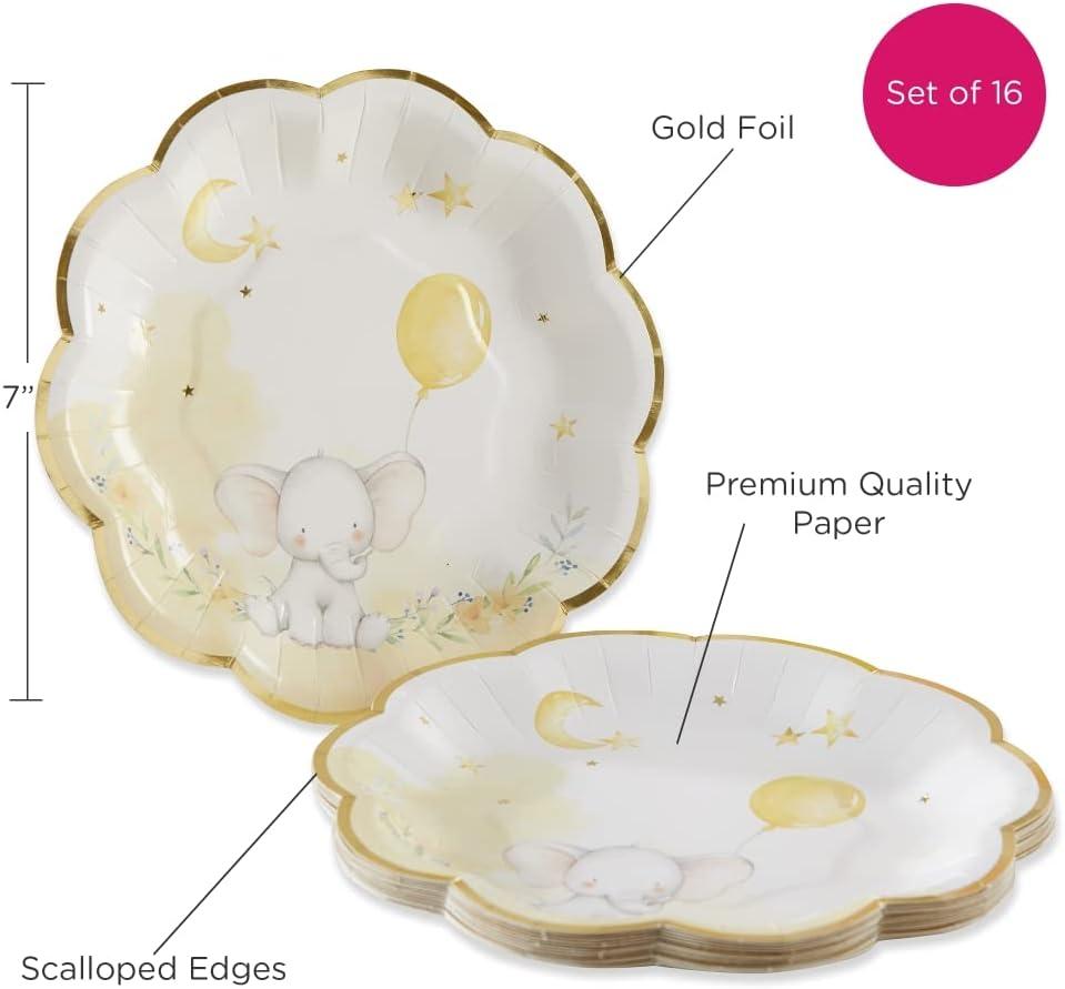 imageKate Aspen Elephant Baby Shower 7 in Premium Decorative Paper Plates 350 GSM weight Set of 16 Party Supplies9 Inch