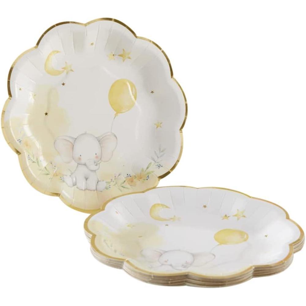 imageKate Aspen Elephant Baby Shower 7 in Premium Decorative Paper Plates 350 GSM weight Set of 16 Party Supplies7 Inch