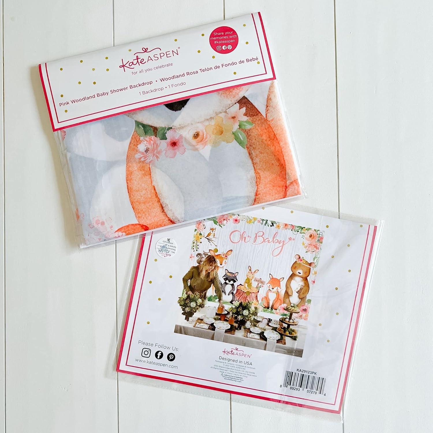 image:imageKate Aspen Woodland Baby Shower Decorations Photo Backdrop BannerPhoto PropPhoto Booth Nursery DecorPink Woodlands