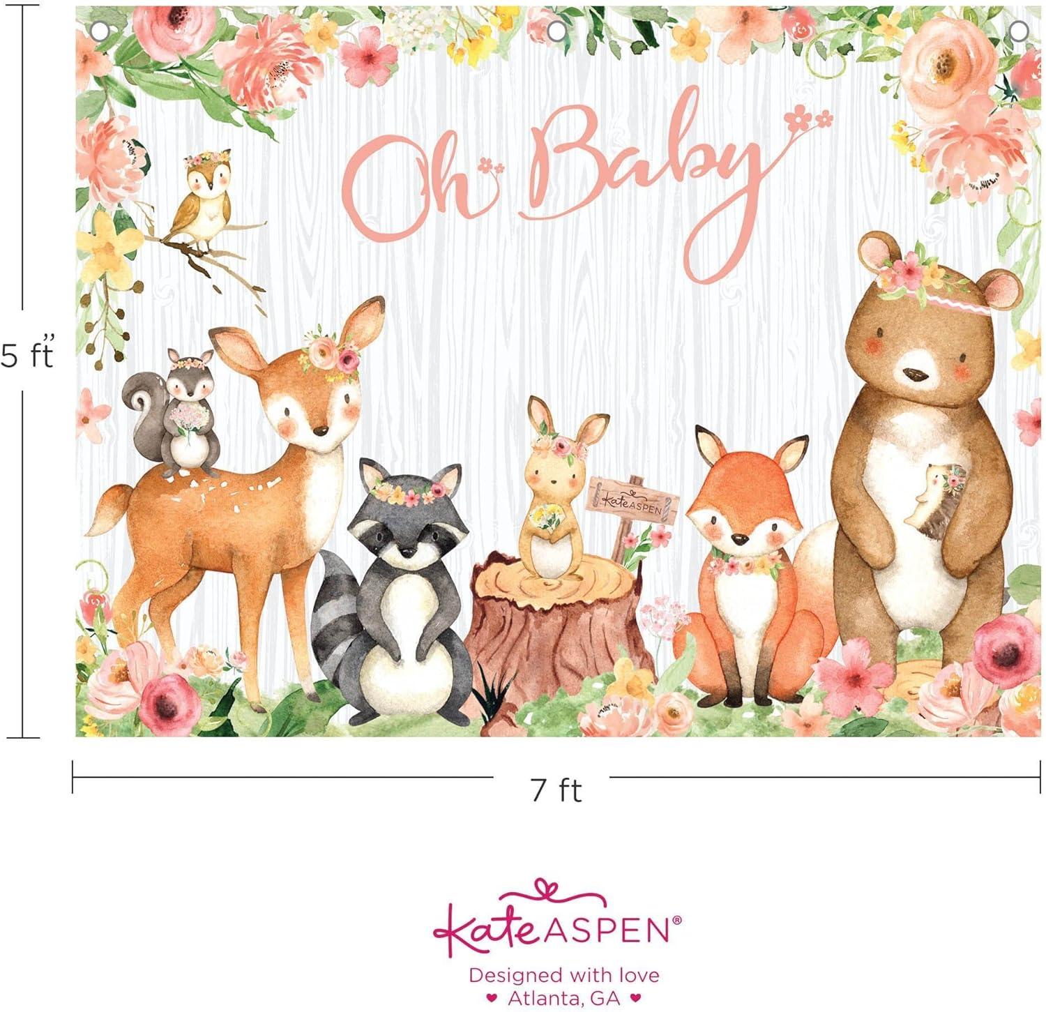 image:imageKate Aspen Woodland Baby Shower Decorations Photo Backdrop BannerPhoto PropPhoto Booth Nursery DecorPink Woodlands