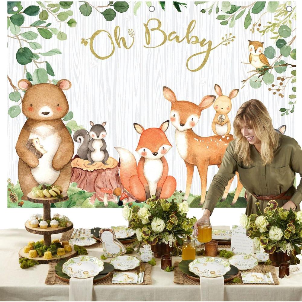 image:imageKate Aspen Woodland Baby Shower Decorations Photo Backdrop BannerPhoto PropPhoto Booth Nursery DecorWoodlands