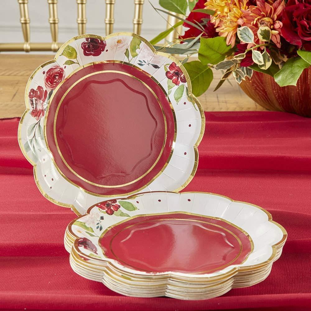 image:imageKate Aspen Burgundy Blush Floral 7 in Decorative Premium Paper Plates 350 GSM weight Set of 16 Perfect for Bridal Showers and Weddings