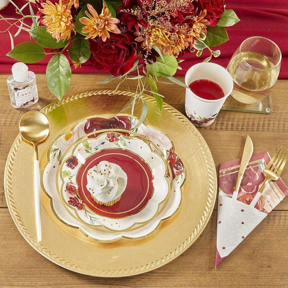 image:imageKate Aspen Burgundy Blush Floral 7 in Decorative Premium Paper Plates 350 GSM weight Set of 16 Perfect for Bridal Showers and Weddings