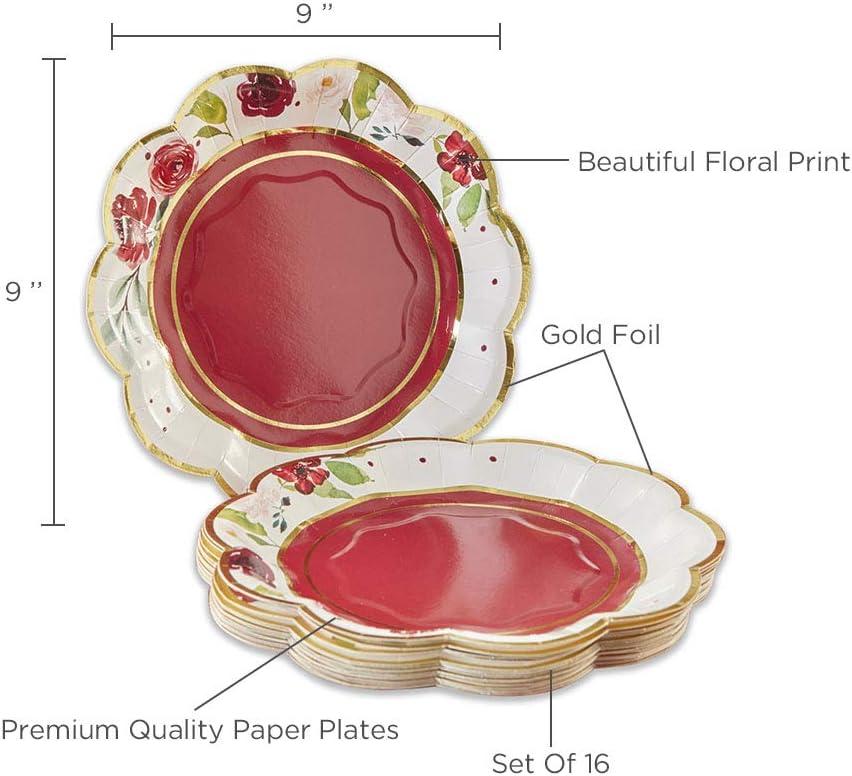 image:imageKate Aspen Burgundy Blush Floral 7 in Decorative Premium Paper Plates 350 GSM weight Set of 16 Perfect for Bridal Showers and Weddings