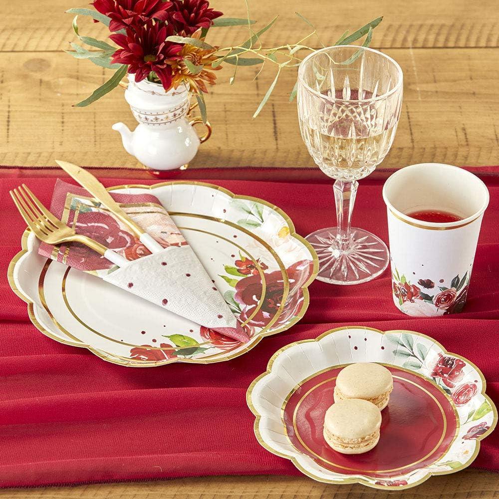 image:imageKate Aspen Burgundy Blush Floral 7 in Decorative Premium Paper Plates 350 GSM weight Set of 16 Perfect for Bridal Showers and Weddings