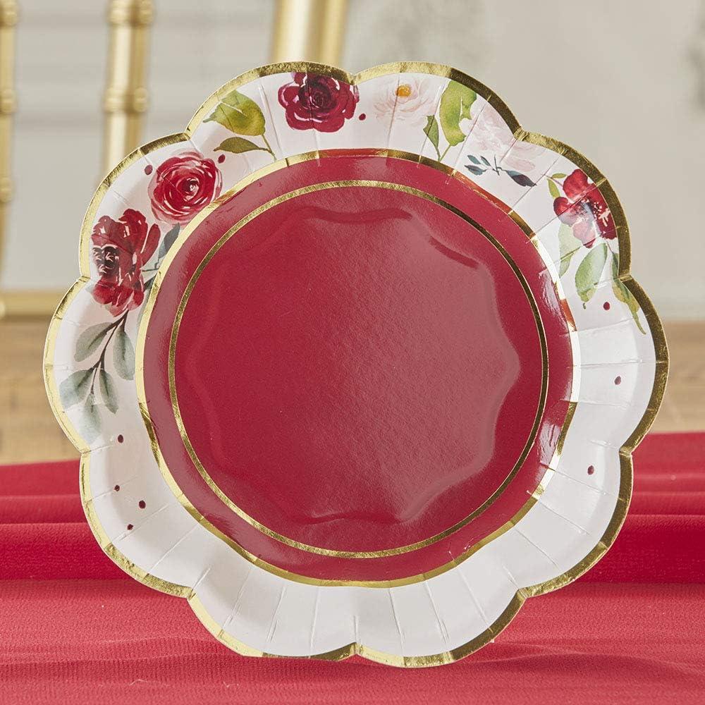 image:imageKate Aspen Burgundy Blush Floral 7 in Decorative Premium Paper Plates 350 GSM weight Set of 16 Perfect for Bridal Showers and Weddings