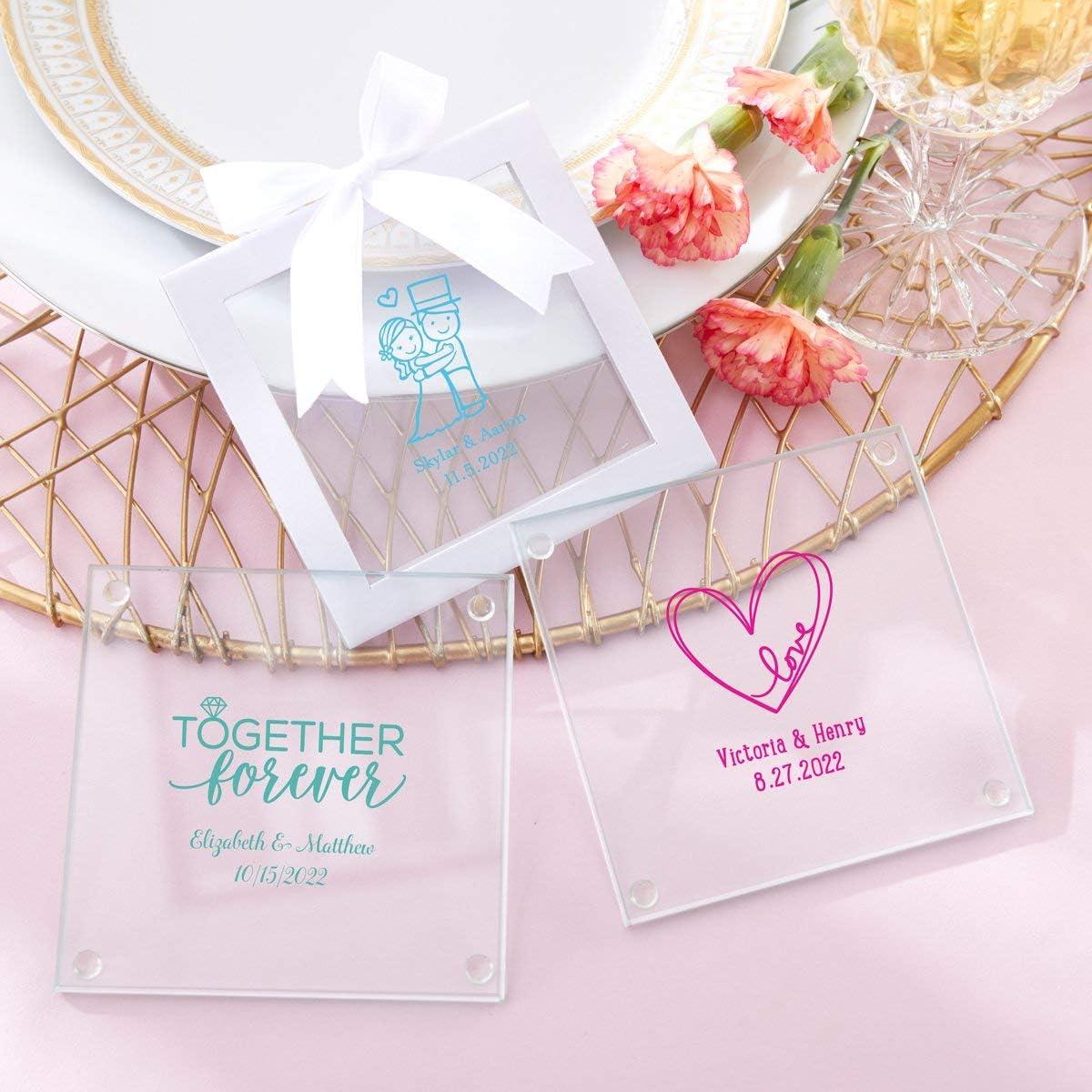 image:imageKate Aspen Personalized Glass Coasters 3 12 Square Favor Decor for Wedding Bridal Shower Party with Customized Designs Text Lines 36pcsBlackBlack