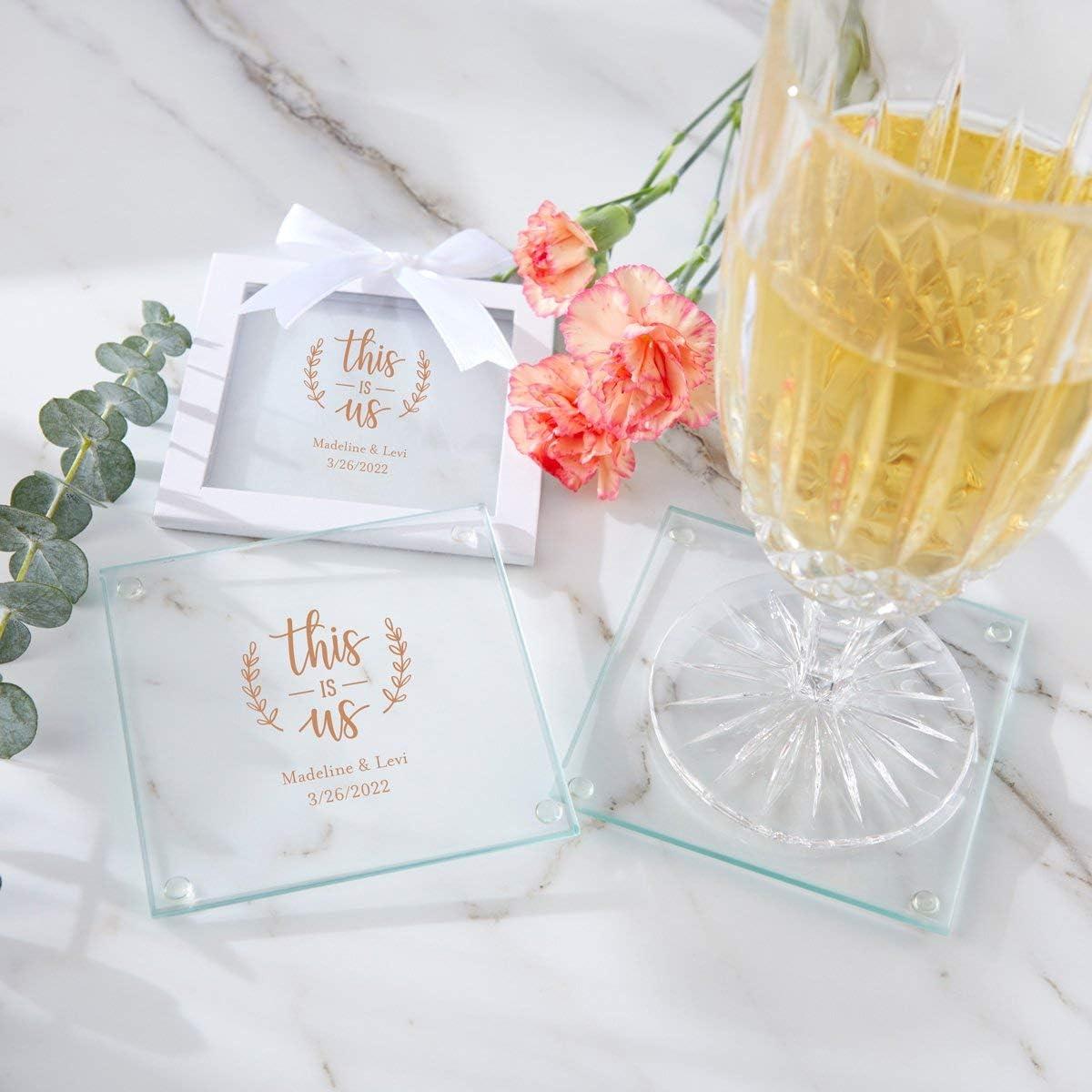 image:imageKate Aspen Personalized Glass Coasters 3 12 Square Favor Decor for Wedding Bridal Shower Party with Customized Designs Text Lines 36pcsBlackRed