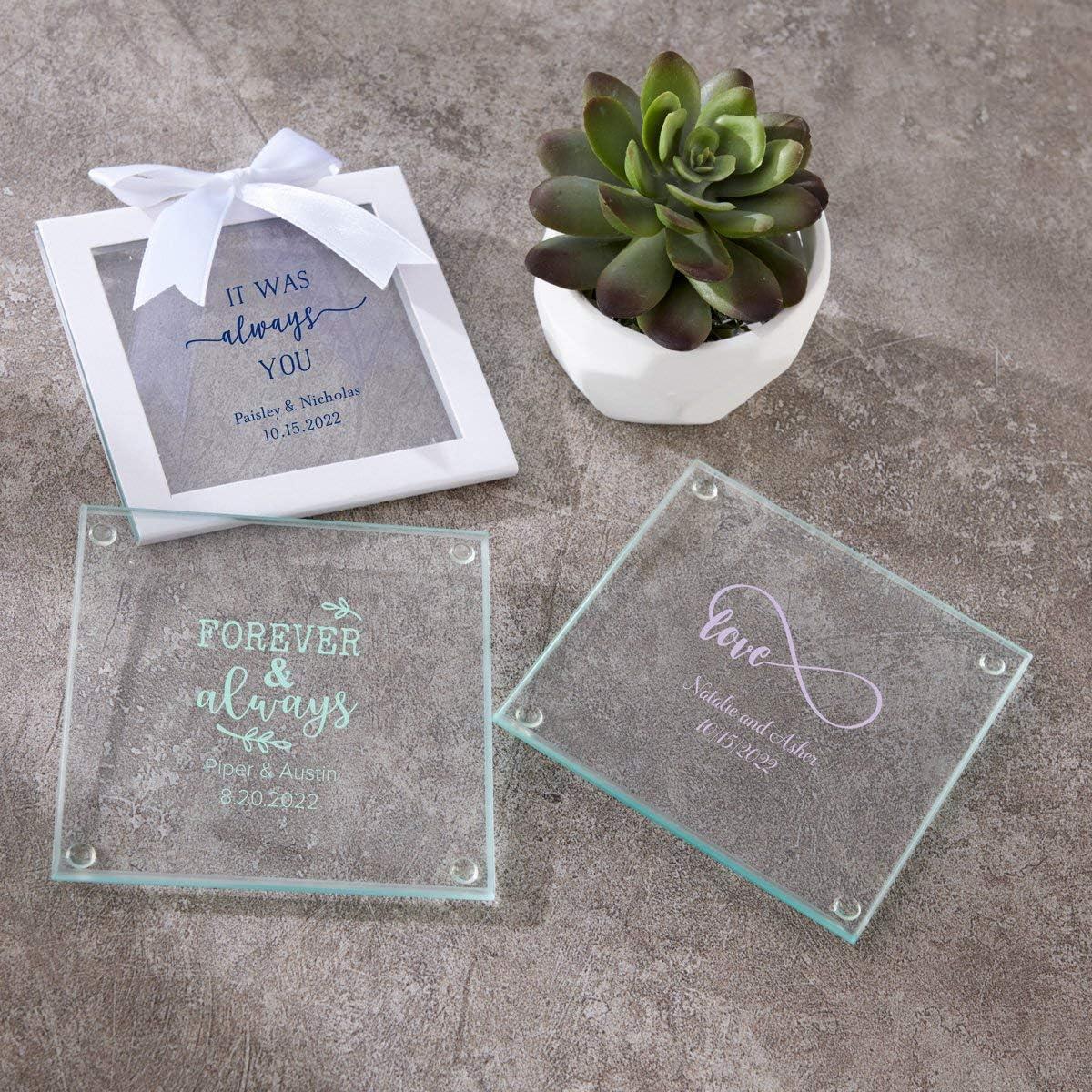 image:imageKate Aspen Personalized Glass Coasters 3 12 Square Favor Decor for Wedding Bridal Shower Party with Customized Designs Text Lines 36pcsBlackRed