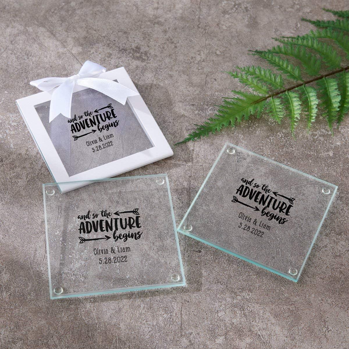 image:imageKate Aspen Personalized Glass Coasters 3 12 Square Favor Decor for Wedding Bridal Shower Party with Customized Designs Text Lines 36pcsBlackRed