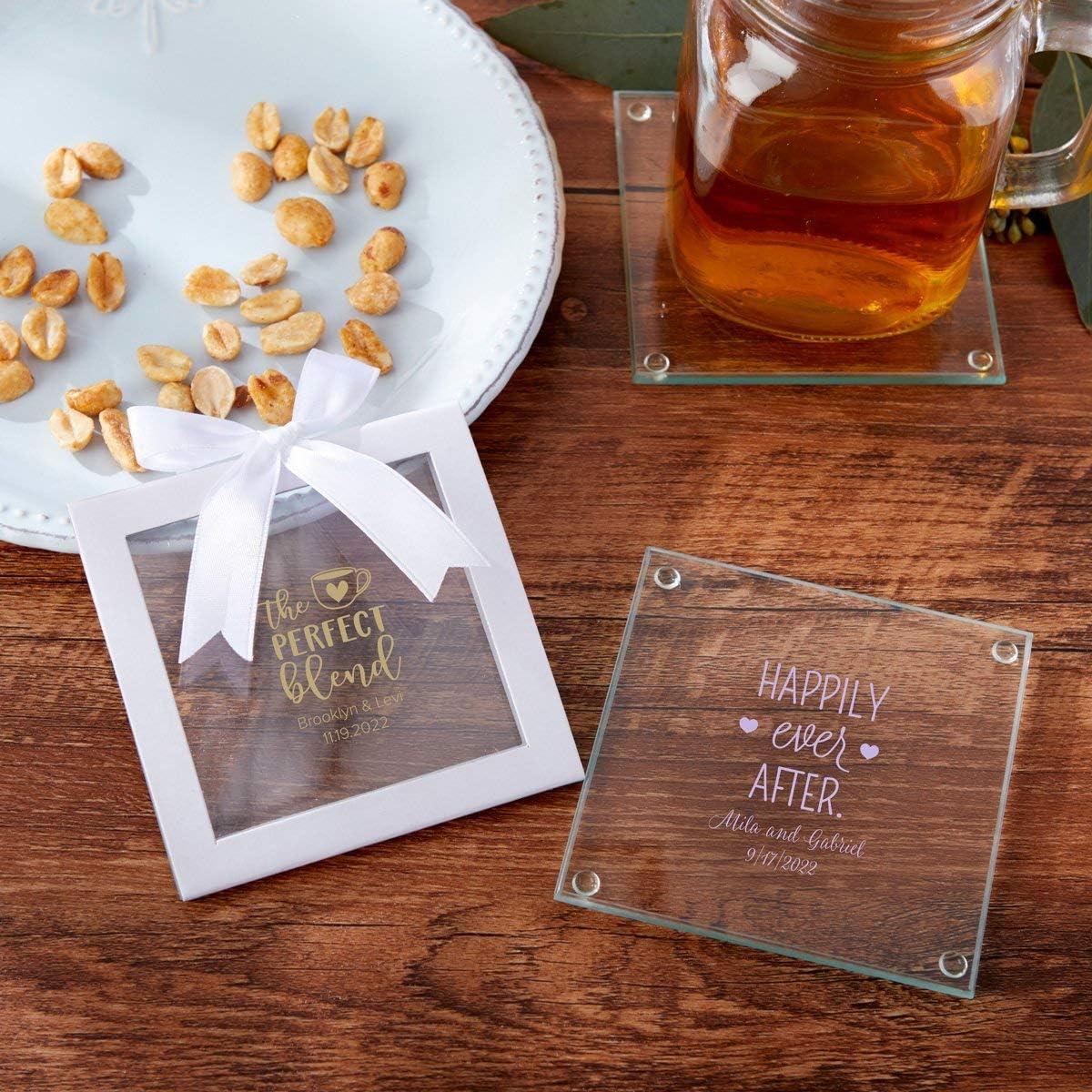 image:imageKate Aspen Personalized Glass Coasters 3 12 Square Favor Decor for Wedding Bridal Shower Party with Customized Designs Text Lines 36pcsBlackWhite