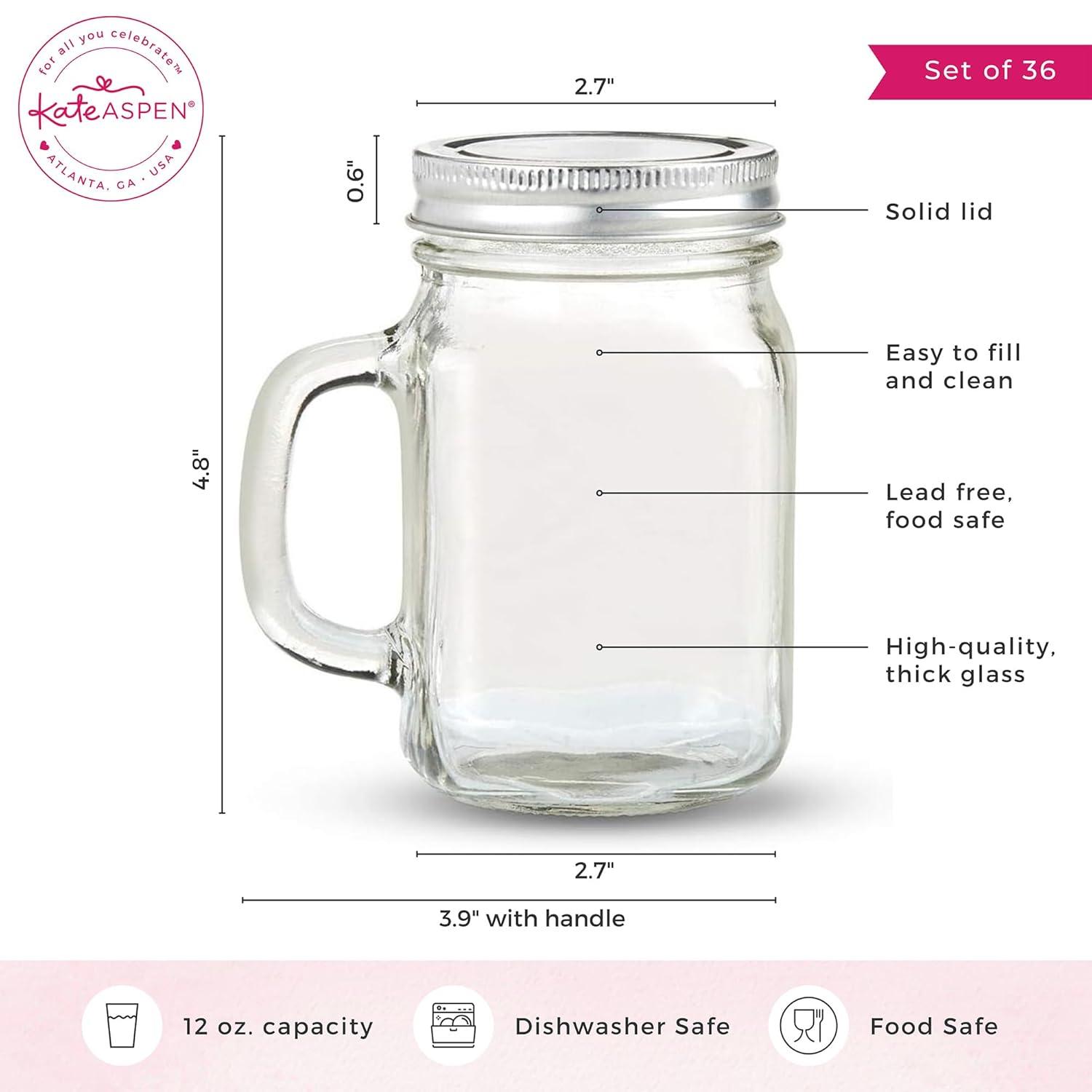image:imageKate Aspen Large Glass Jars with Lids and Handles Mason Jars Mugs Drinking Glass and DIY Favor Decor Wide Mouth 12 oz 112 Oz Mason Jar w Handle and Lid