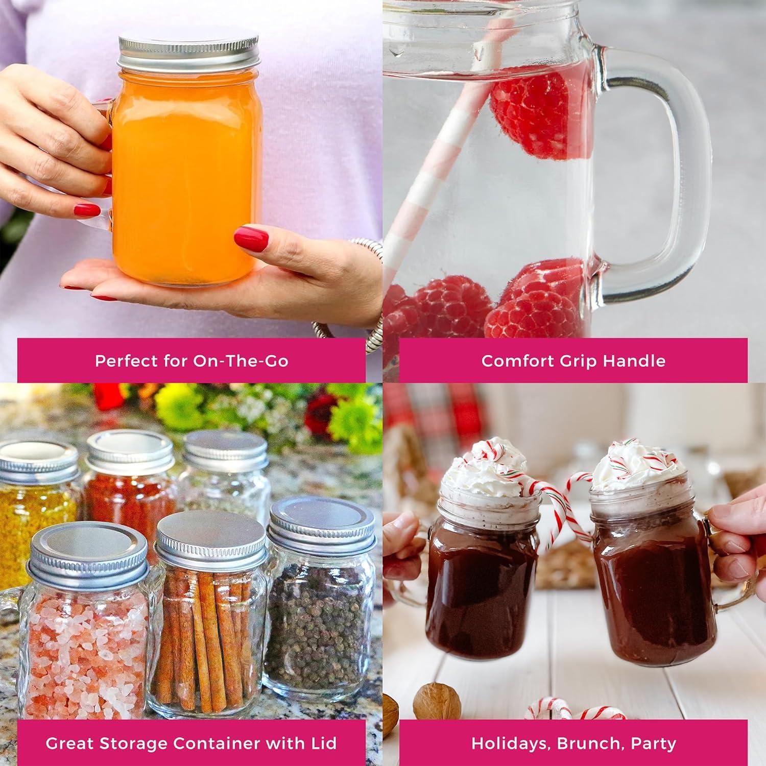 image:imageKate Aspen Large Glass Jars with Lids and Handles Mason Jars Mugs Drinking Glass and DIY Favor Decor Wide Mouth 12 oz 112 Oz Mason Jar w Handle and Lid